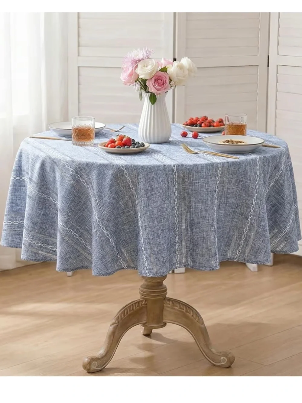 Horaldaily Blue Cotton Blend Tablecloth